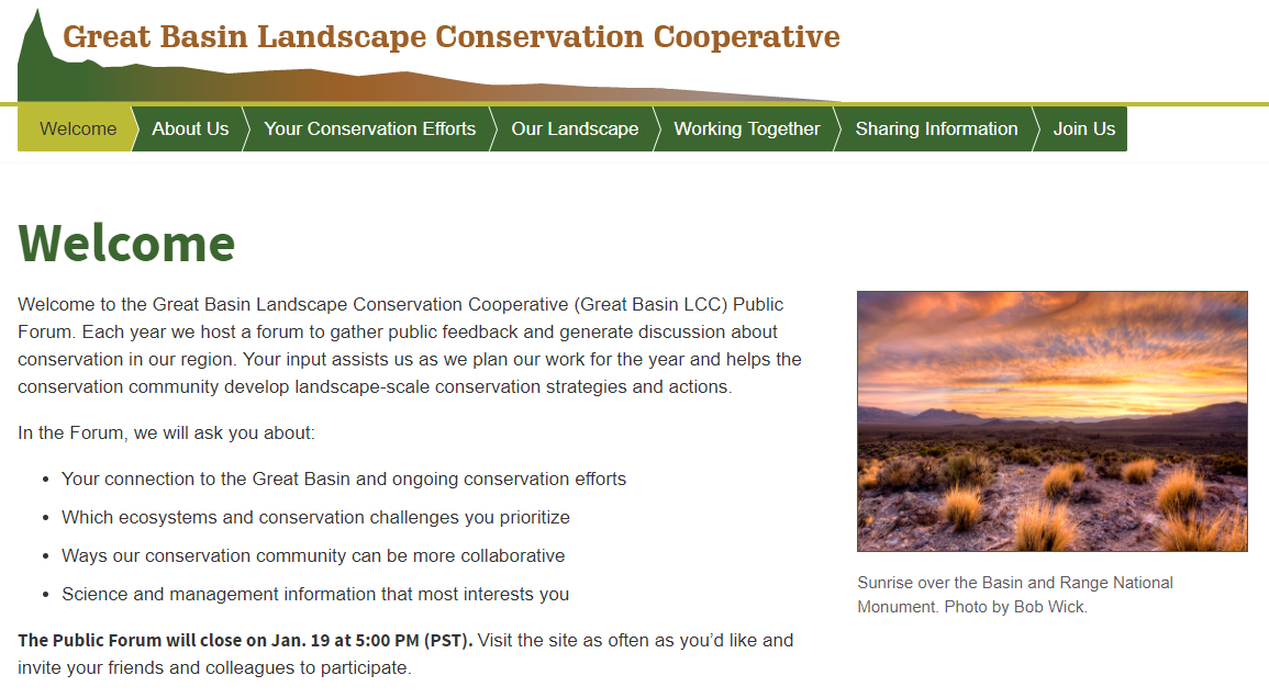 Screen shot of the landing page of the Public Forum